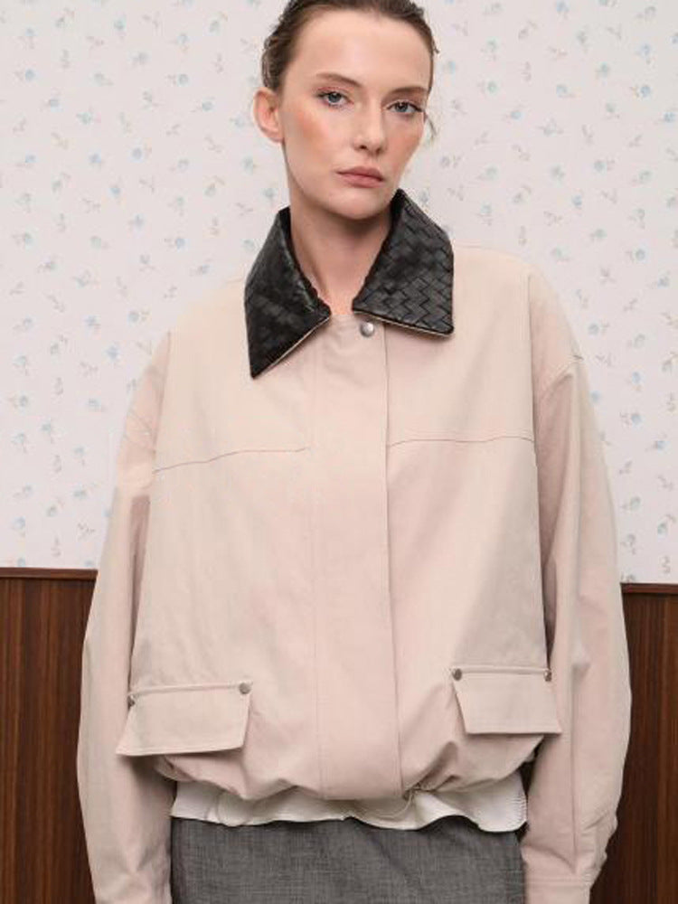 Women's oversized transitional jacket with braided collar and patch flap pockets Mune Fashion