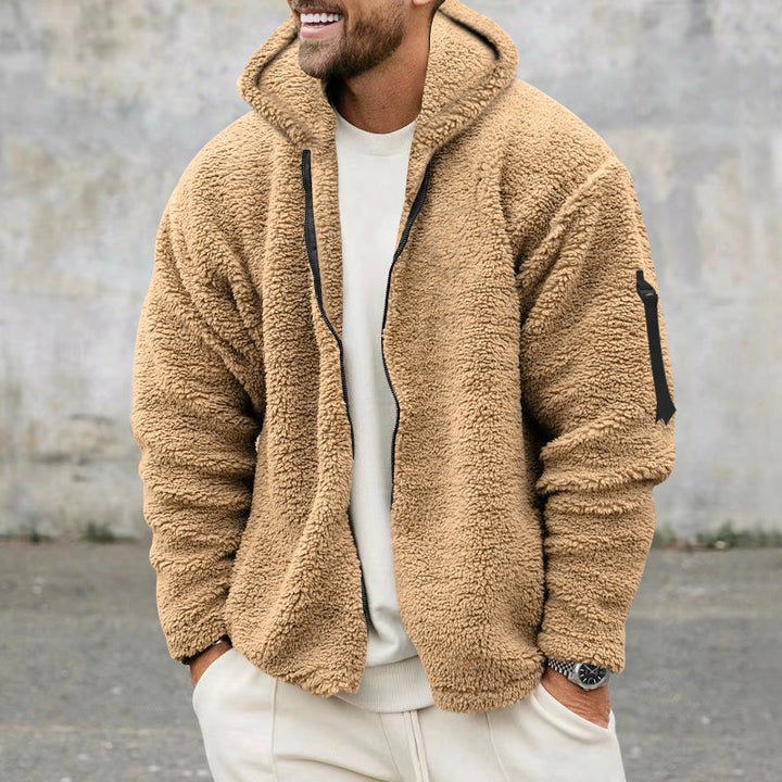 Men's Nan Sherpa-Fleece Hooded Jacket with Full-Zip and Sleeve Pocket Mune Fashion