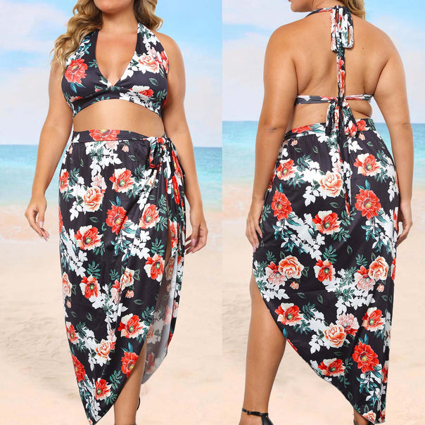 Women’s bikini top with floral design and high-cut skirt Mune Fashion