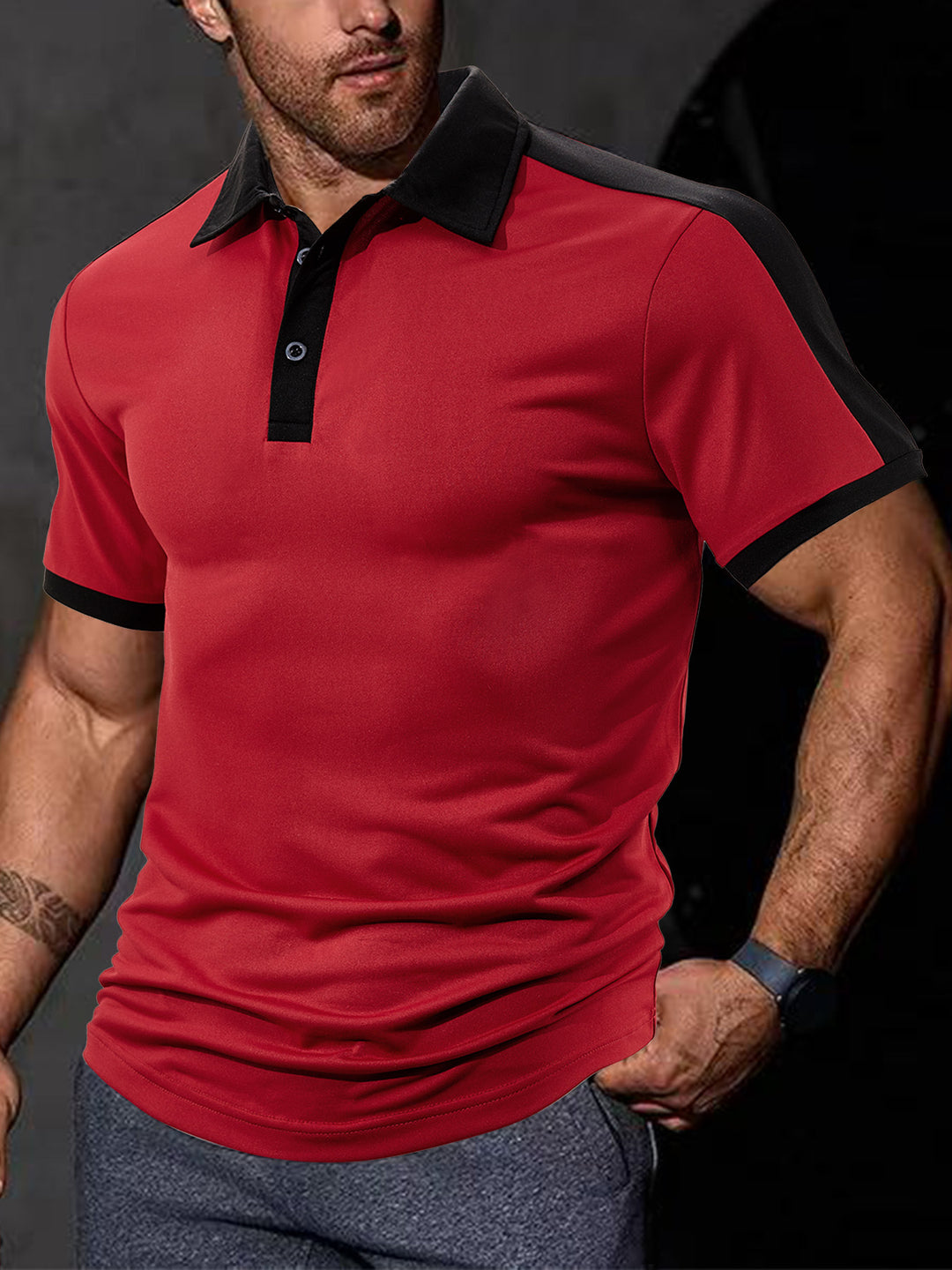 Men's fitted contrast polo shirt with shoulder yoke and shirt collar Mune Fashion