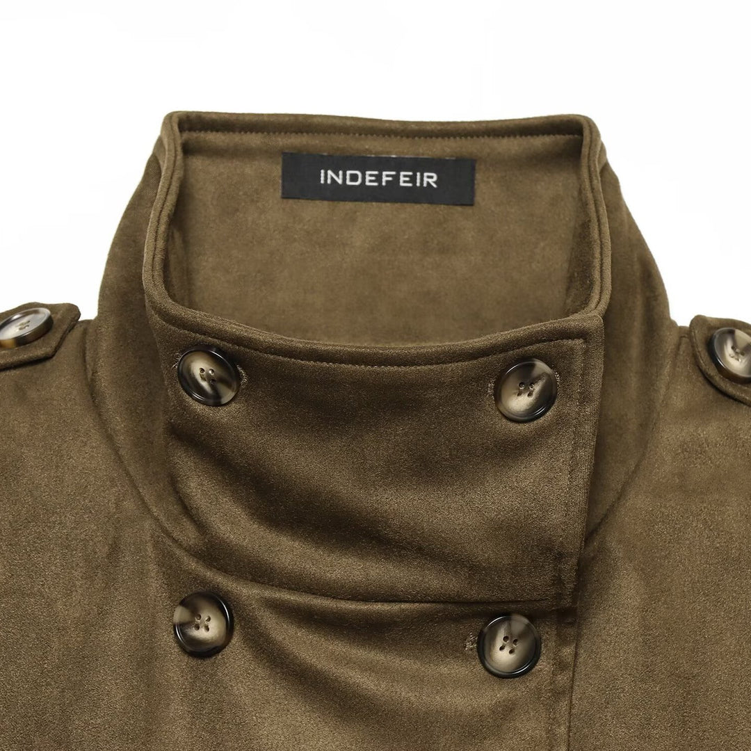 Women's Sleeveless Double-Breasted Trench Vest with High Stand Collar and Shoulder Tabs Mune Fashion