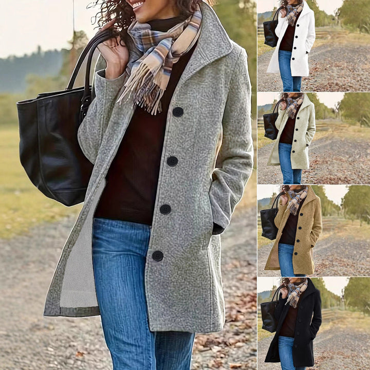 Women's tailored wool blend coat with large button placket and side pockets Mune Fashion
