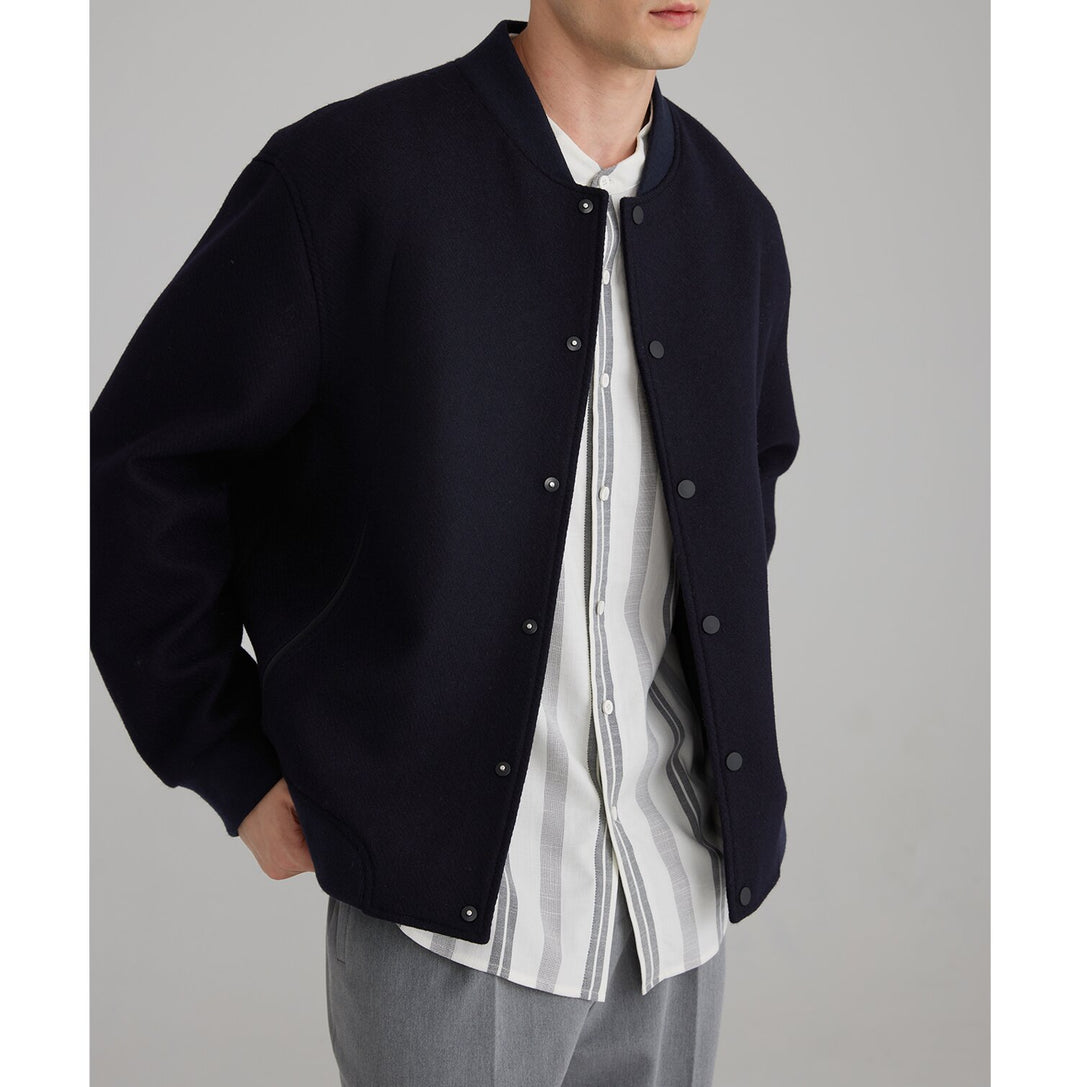 Men's wool bomber jacket with ribbed cuffs and concealed snap buttons Mune Fashion