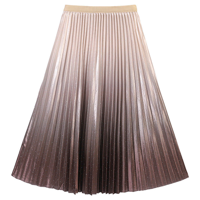 Women's pleated maxi skirt with ombré effect, fine metallic pointillism and elastic comfort waistband Mune Fashion