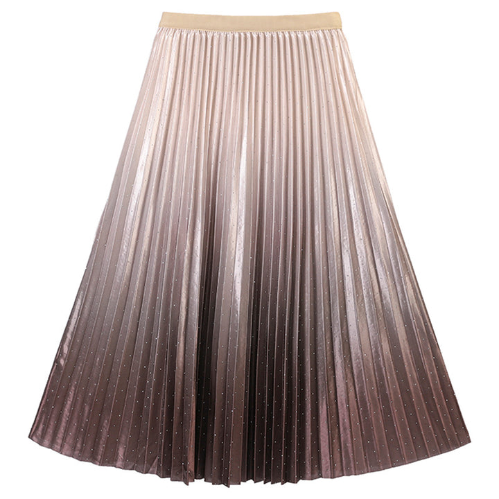 Women's pleated maxi skirt with ombré effect, fine metallic pointillism and elastic comfort waistband Mune Fashion