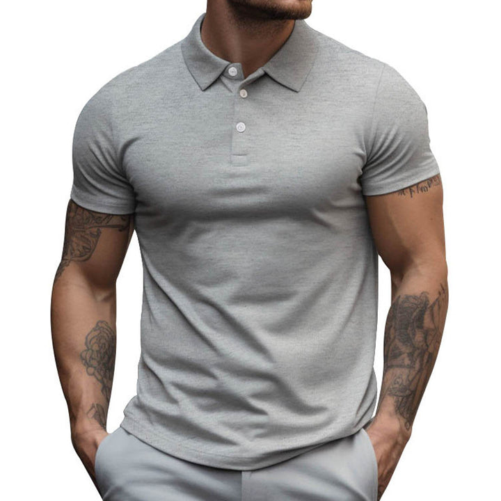 Men's fitted stretch polo with shirt collar, short button placket, and slim fit Mune Fashion