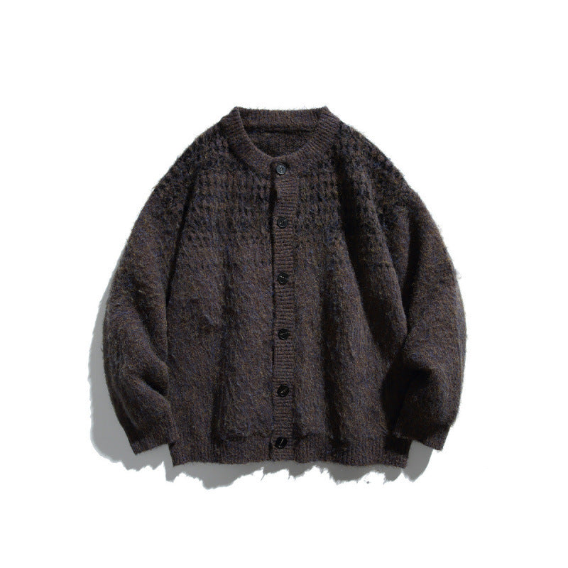 Women Chunky Knit Oversized Cardigan with Mohair Look and Round Neckline Mune Fashion