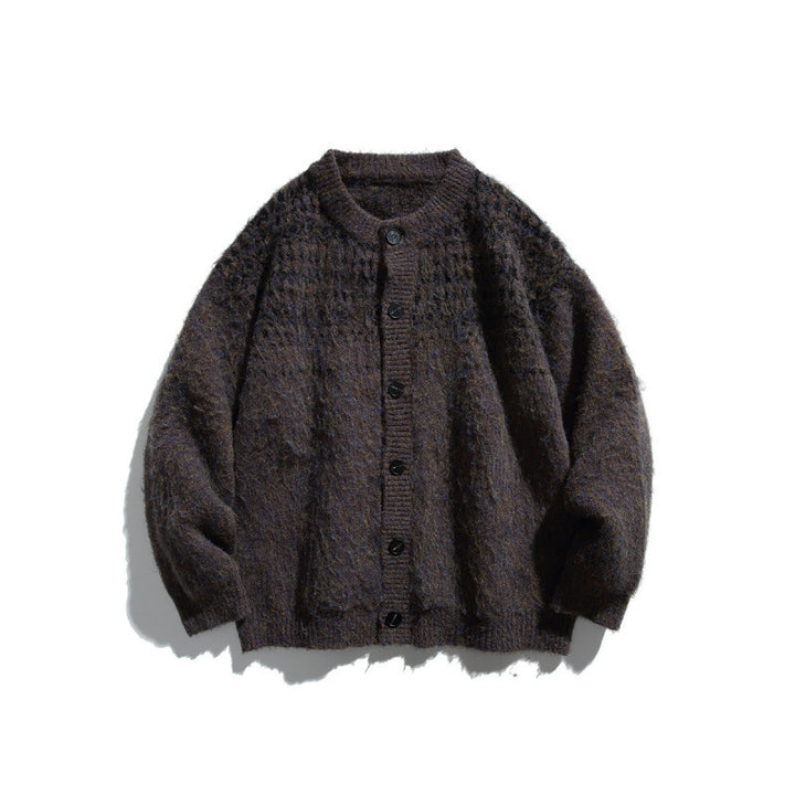 Women Chunky Knit Oversized Cardigan with Mohair Look and Round Neckline Mune Fashion