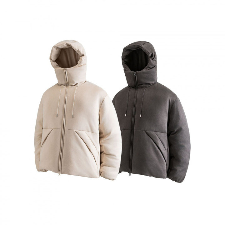 Unisex Padded Boxy Jacket with High Stand-up Collar and Hood Mune Fashion