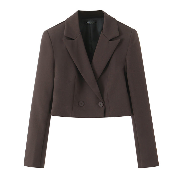 Women's Cropped Blazer with Double Button, Tailored Fit and Narrow Lapel Mune Fashion