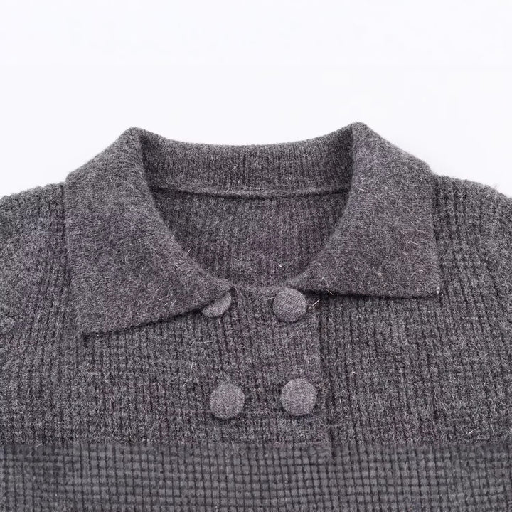 Women's Double-breasted Boucle Jacket with Peplum, Applied Pockets and Shirt Collar Mune Fashion