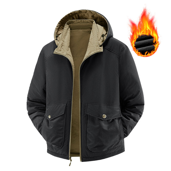 Men's thermo field jacket with fleece lining, hood and front pockets Mune Fashion
