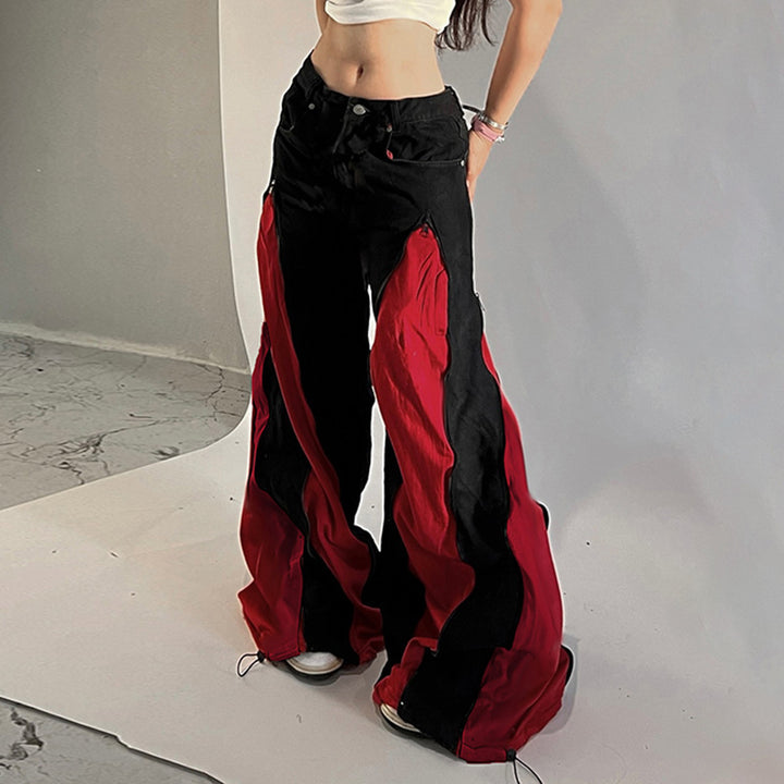 Women's high-cut zippered flare pants with contrasting inner inserts and drawstring hem Mune Fashion