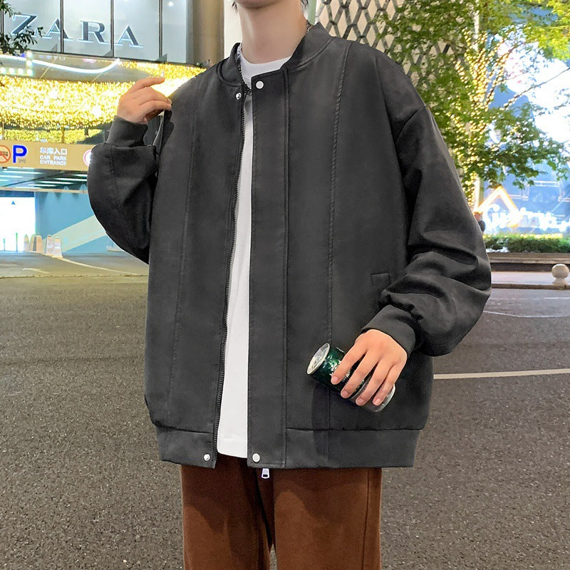 Men's Oversized Bomber Jacket made of Suede Imitation with Vertical Seam Structure Mune Fashion