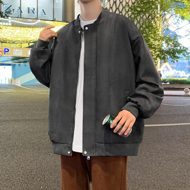 Men's Oversized Bomber Jacket made of Suede Imitation with Vertical Seam Structure Mune Fashion