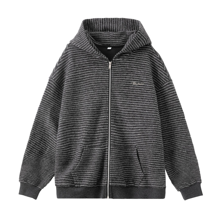 Unisex Oversize Hooded Jacket with Full Zip, Fine Striped Structure and Kangaroo Pocket Mune Fashion
