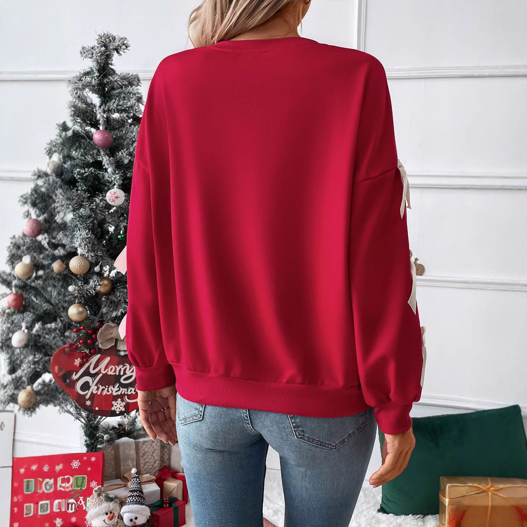 Women's sweatshirt with decorative bows on the sleeves Mune Fashion