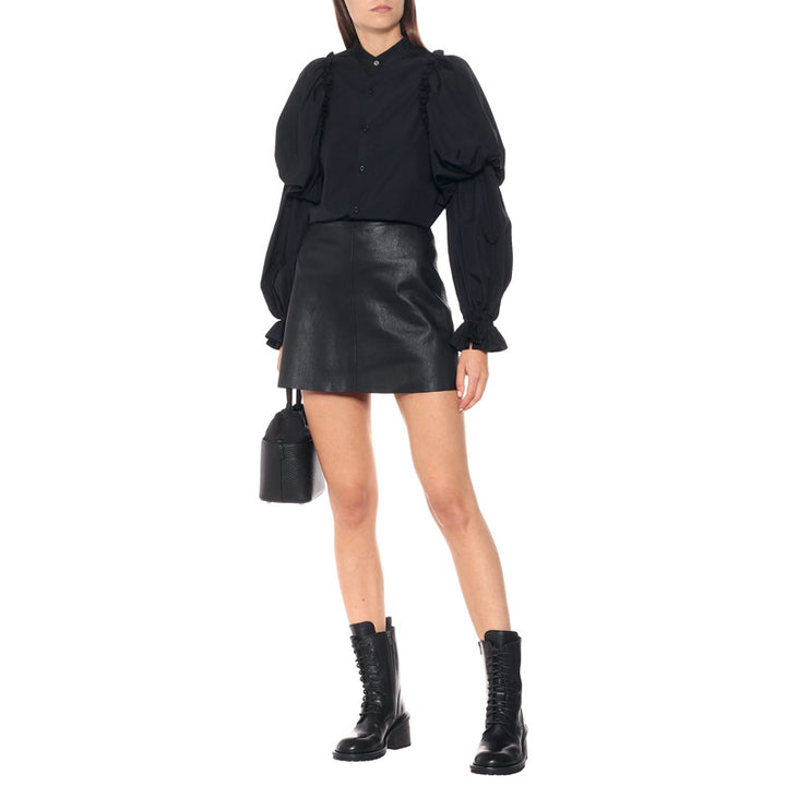 Women Puff Sleeve Blouse with Stand Collar and Ruffle Cuffs Mune Fashion