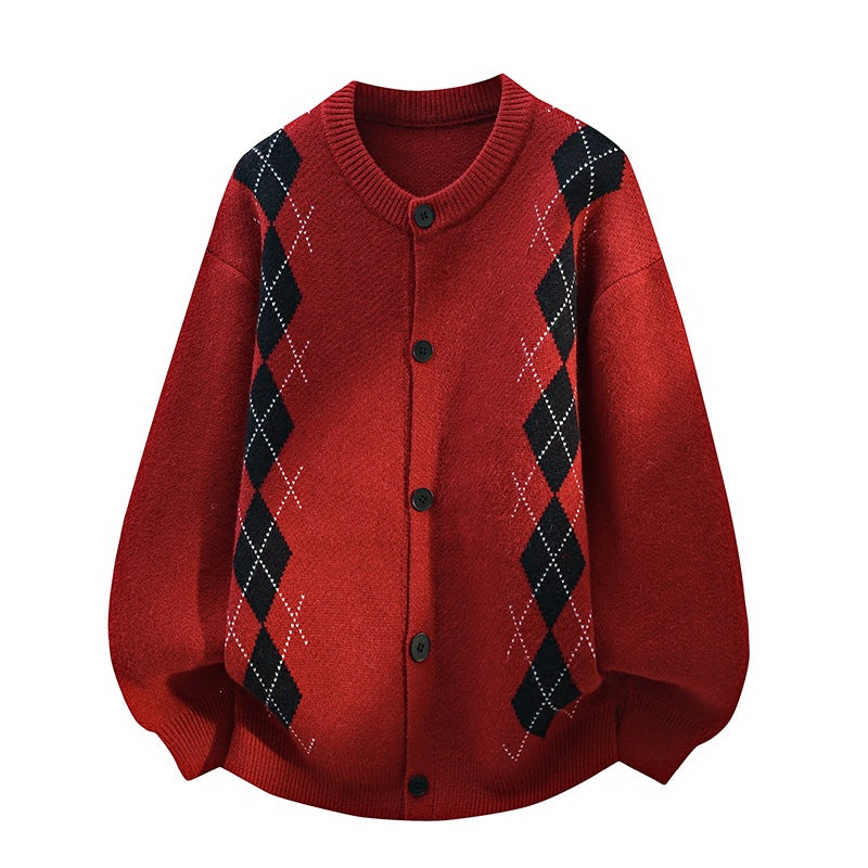 Women's Oversized Knit Cardigan with Diamond Pattern & Button Placket Mune Fashion