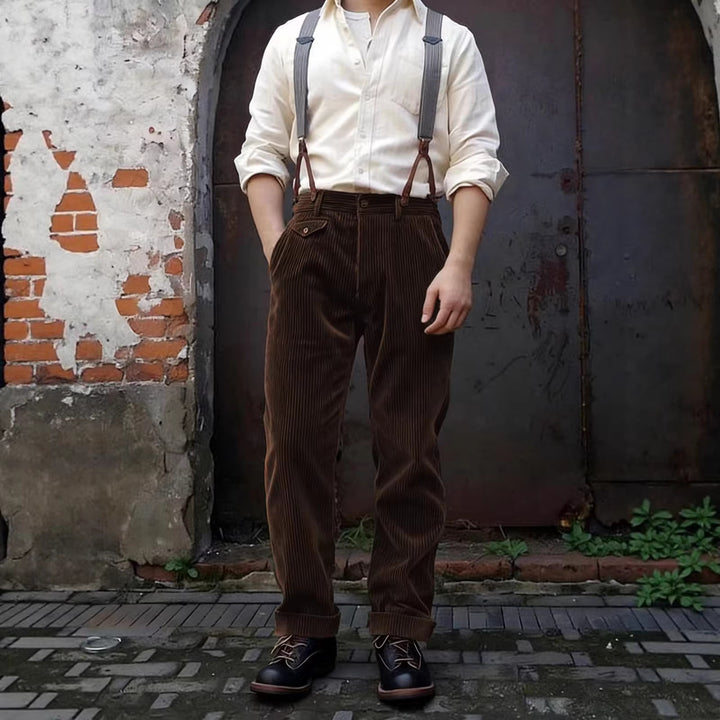 Men's corduroy pants with high waist, wide cord and buttoned flap pocket Mune Fashion