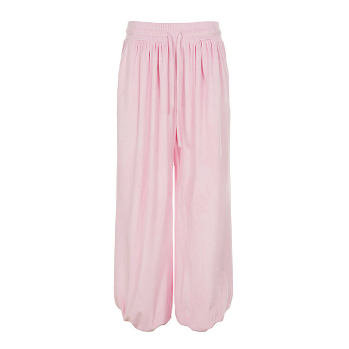 Women's loose lounge palazzo pants with elastic comfort waistband, drawstring, and balloon-shaped hem Mune Fashion