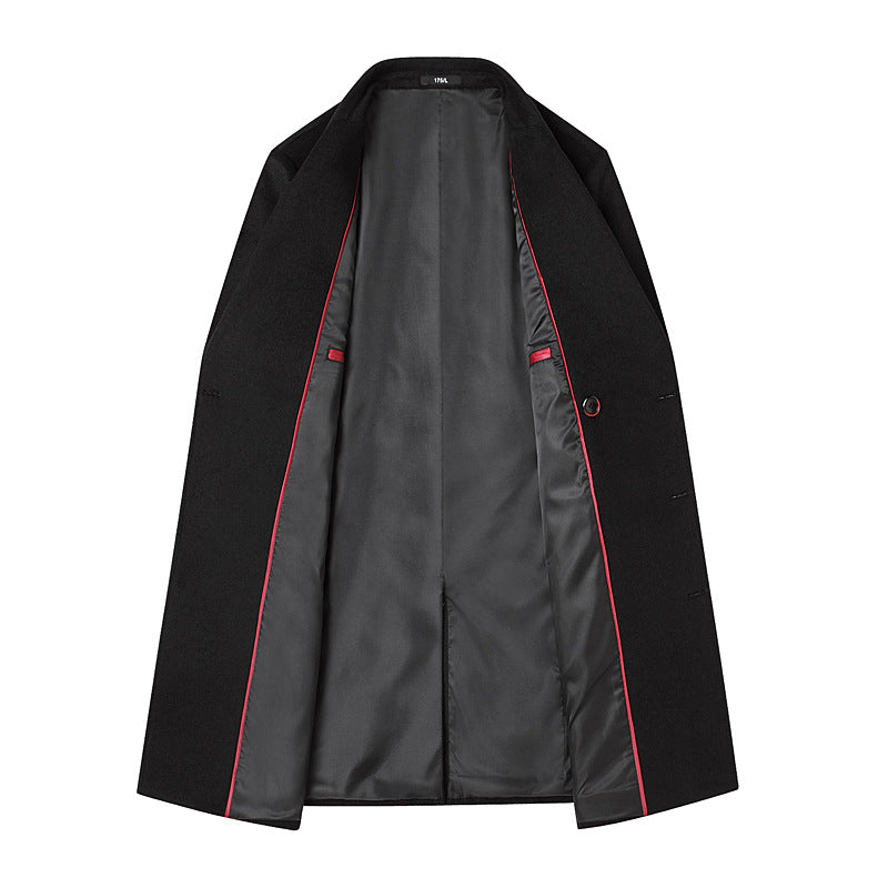 Men's Double-breasted tailored Wool blend coat with pinstripes and lapel collar Mune Fashion