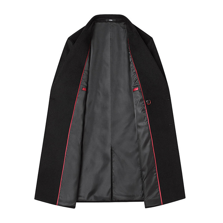 Men's Double-breasted tailored Wool blend coat with pinstripes and lapel collar Mune Fashion