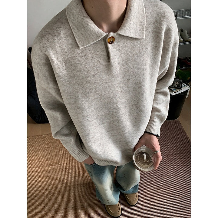 Women’s Oversize Knit Sweater with Polo Collar and One-Button Detail Mune Fashion