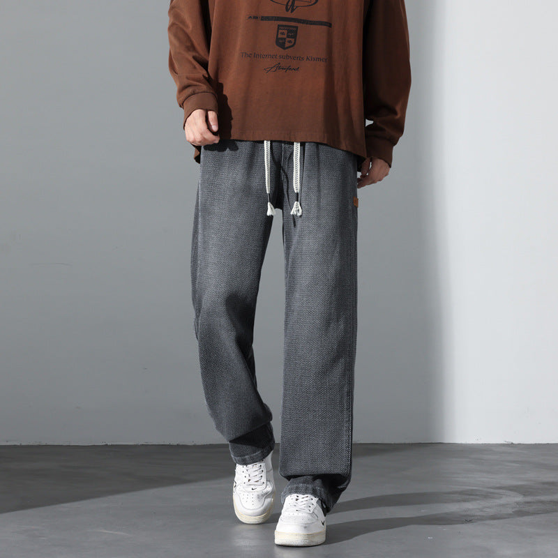 Men's Loose Vintage Denim Casual Pants with Drawstring and Relaxed Fit Mune Fashion