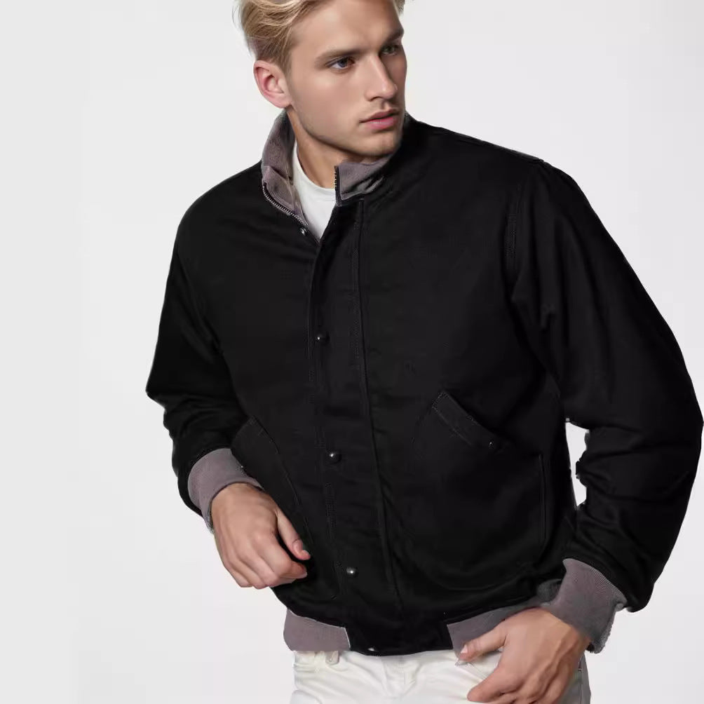 Men's Short Jacket with Stand-Up Collar, Concealed Press Stud Placket and Ribbed Cuffs Mune Fashion