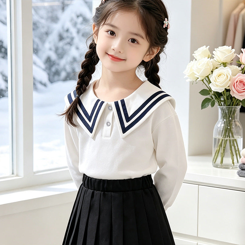 Girls' sailor blouse with elegant collar and high-quality cotton Mune Fashion