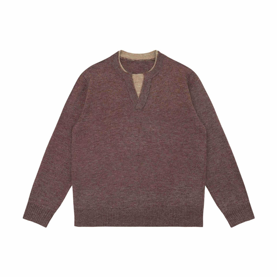 Unisex Chunky Knit Sweater with V-Notch Neckline and Contrasting Inner Trim Mune Fashion