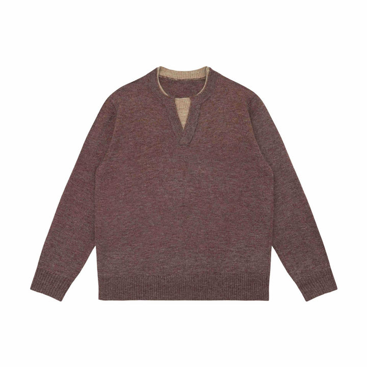 Unisex Chunky Knit Sweater with V-Notch Neckline and Contrasting Inner Trim Mune Fashion
