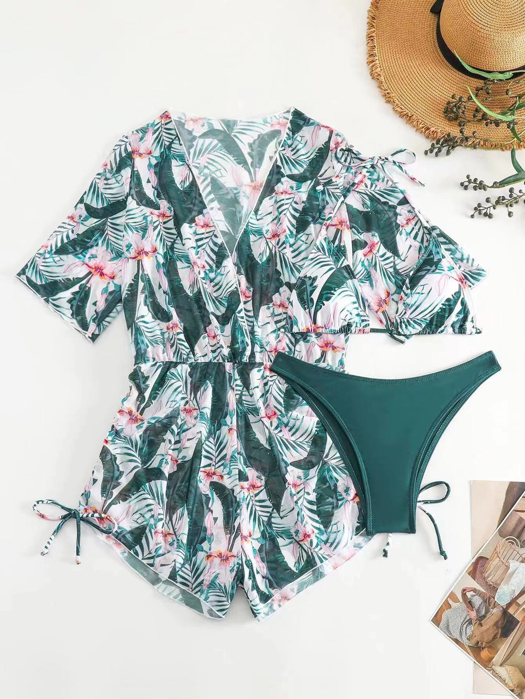 Women's swim set with floral wrap top and triangle bikini Mune Fashion