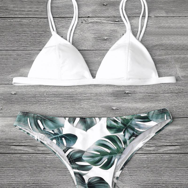 Ladies triangle bikini with trendy leaf pattern Mune Fashion