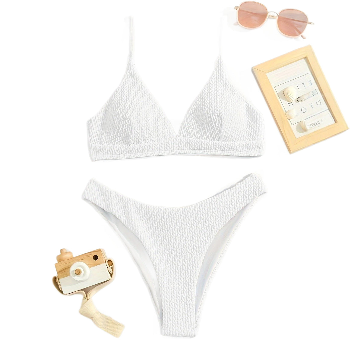 Women's Triangle Bikini Set with textured fabric and adjustable straps Mune Fashion