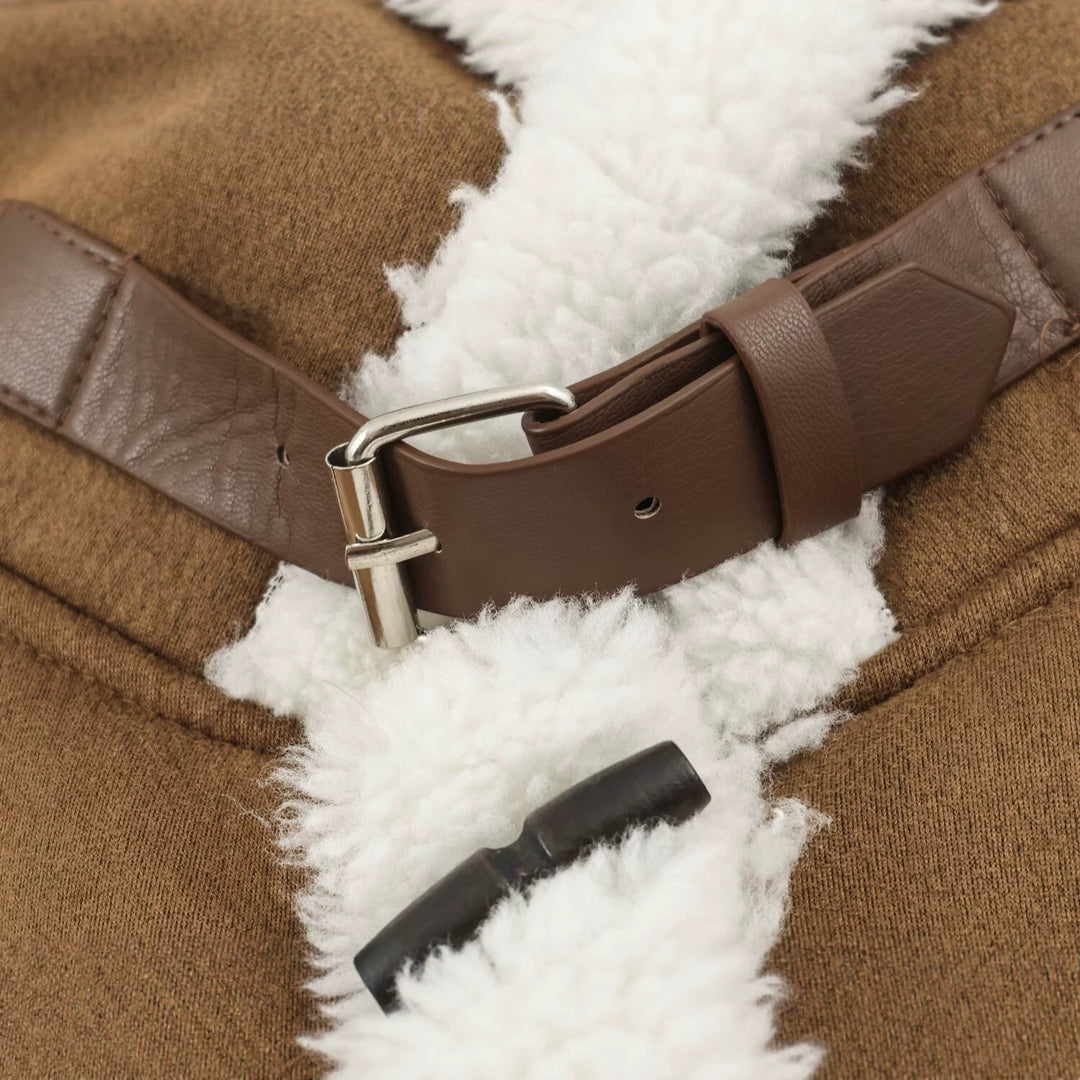 Women’s Sleeveless Sheepskin Look Vest with Stand-Up Collar and Toggle Fastenings Mune Fashion