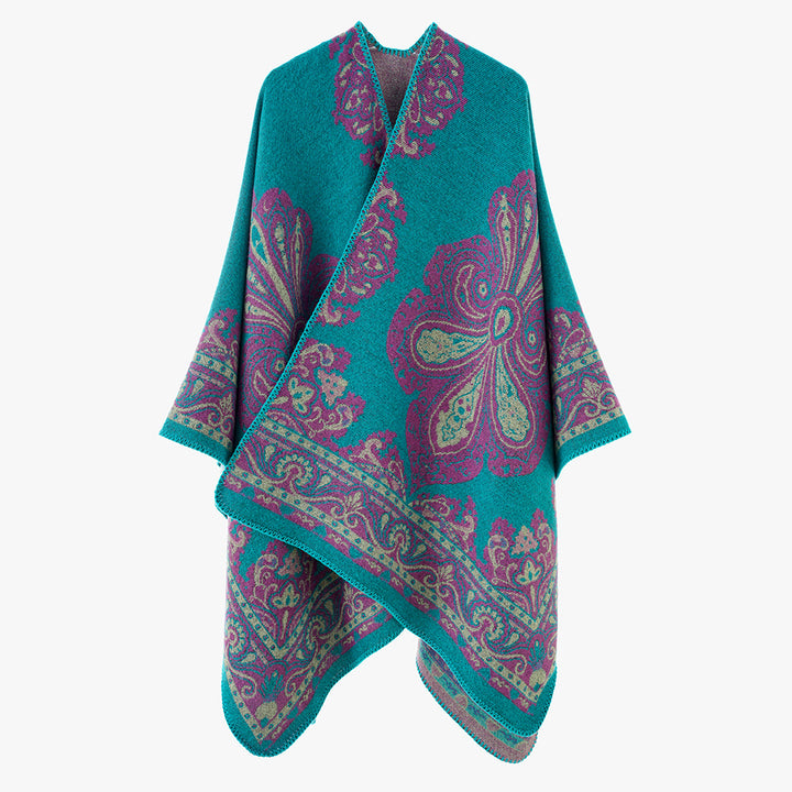 Women Oversize-Oriental Jacquard Cover-Up with Paisley Medallion and Decorative Stitch Mune Fashion