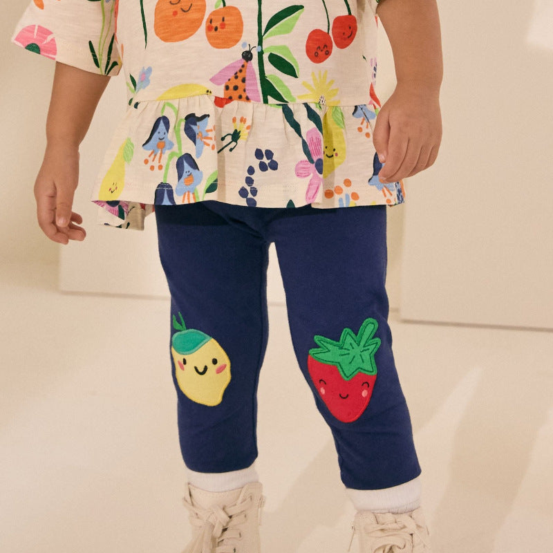 Girls leggings with cheerful fruit appliqués Mune Fashion