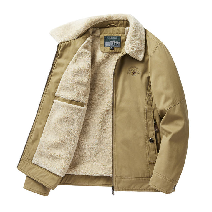 Men's  sherpa-lined canvas chore jacket with full fleece interior and zip closure Mune Fashion