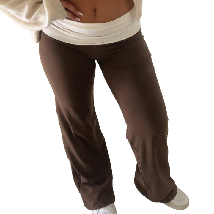 Women’s soft yoga lounge pants with foldable waistband and wide leg Mune Fashion