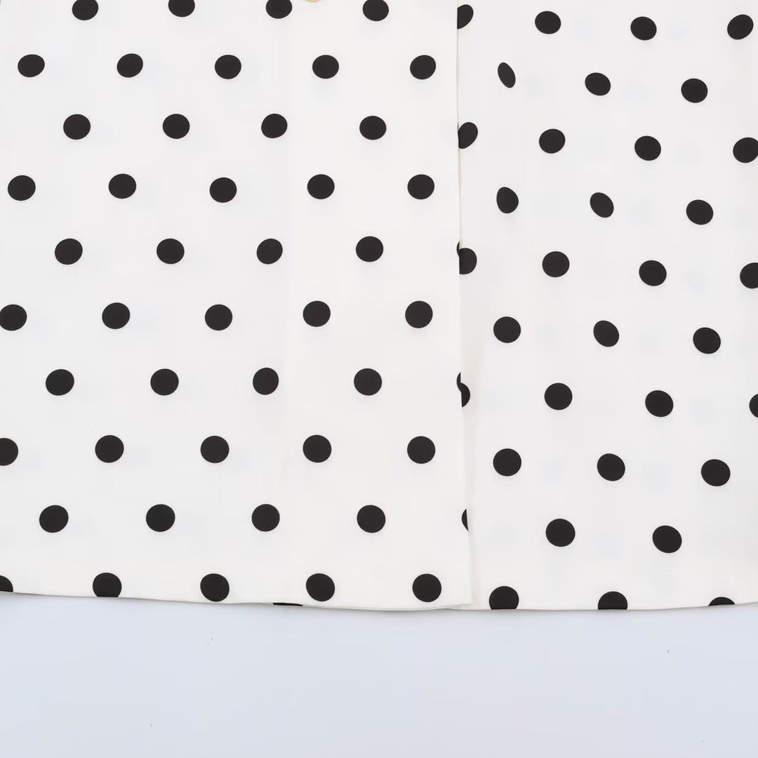 Women Mid-length Coat with Polka Dot Print, Double-breasted and Shawl Collar Mune Fashion