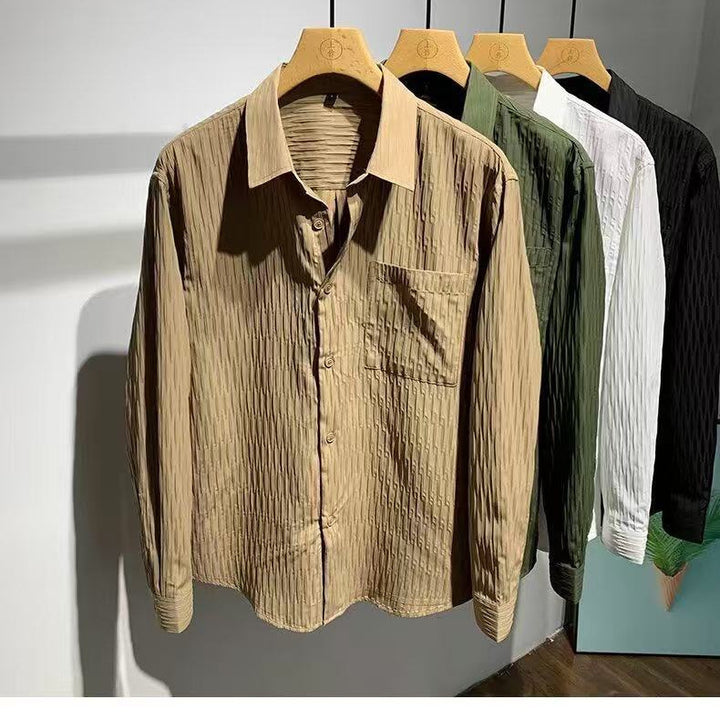 Men's Textured Shirt with Relief Stripes, Kent Collar and Chest Pocket Mune Fashion