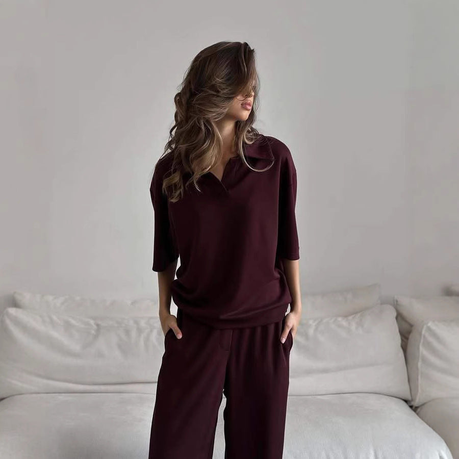 Women's loungewear set with open polo collar and loose comfort pants Mune Fashion