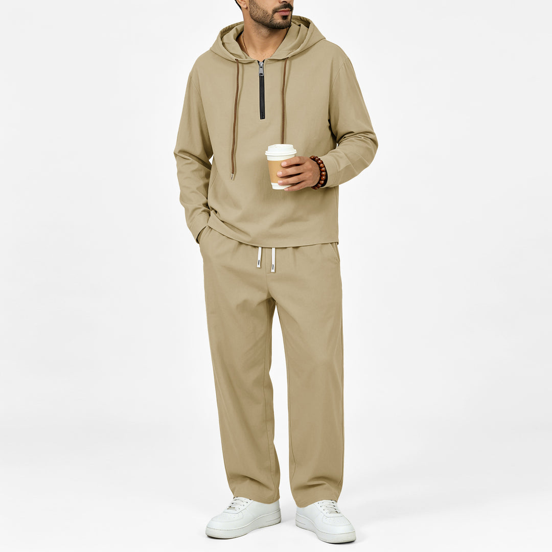 Men's Lightweight Half-Zip Hoodie in Relaxed Fit with Drawstring Mune Fashion