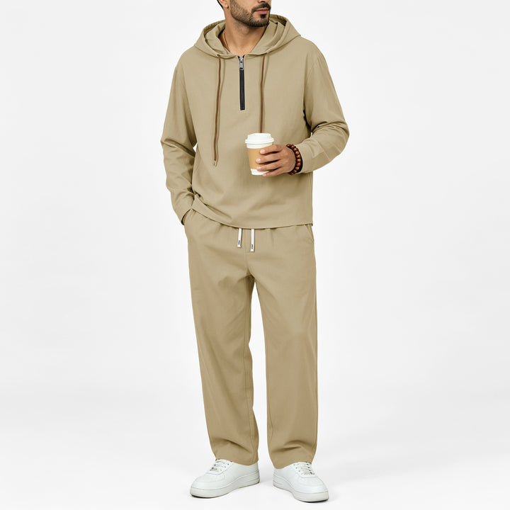 Men's Lightweight Half-Zip Hoodie in Relaxed Fit with Drawstring Mune Fashion