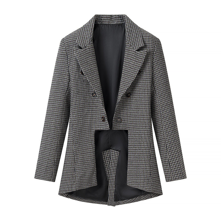 Women's Houndstooth Blazer with Tail Detail and Tailored Silhouette Mune Fashion