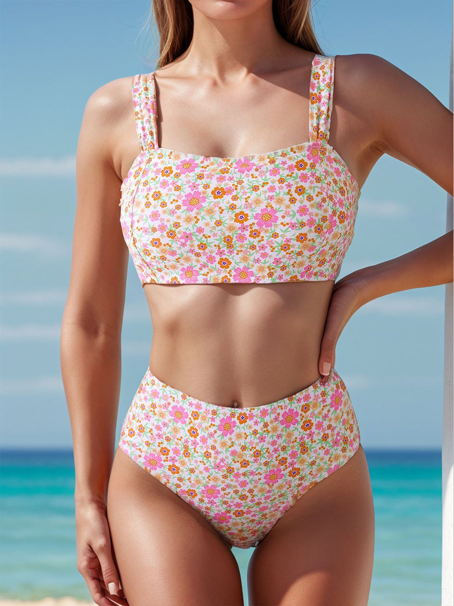 Ladies High-Waisted Swimsuit Set with Floral Pattern Mune Fashion