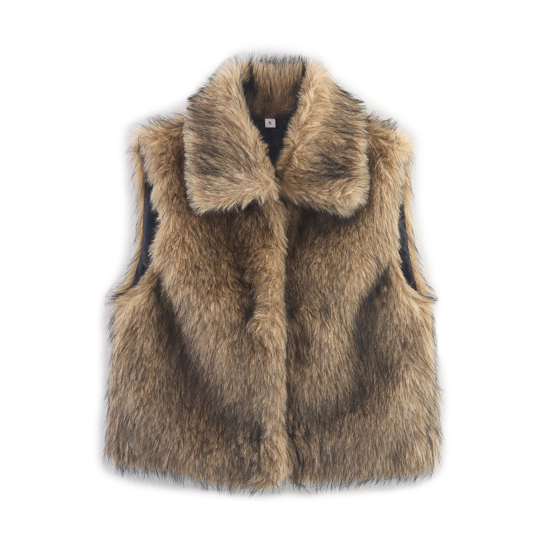 Women's Sleeveless Faux Fur Vest with Wide Shawl Collar Mune Fashion
