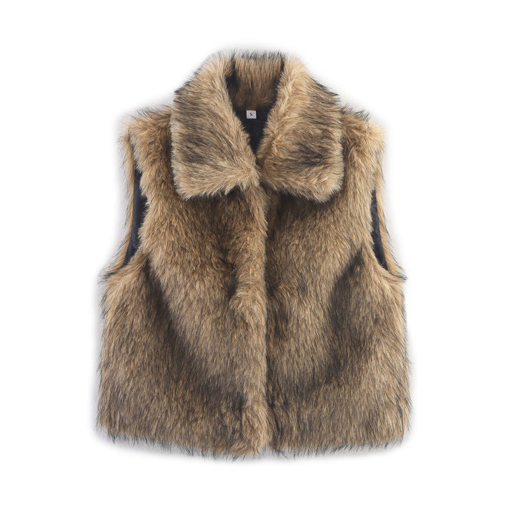Women's Sleeveless Faux Fur Vest with Wide Shawl Collar Mune Fashion